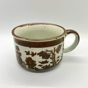Vintage Speckle Stoneware Soup Mug Bowl Cup Brown Japanese Village Temple Design